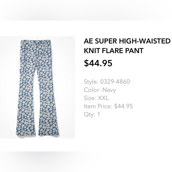 AMERICAN EAGLE 70s style flare daisy pants. Size XXL blue floral flare pants - Picture 2 of 2